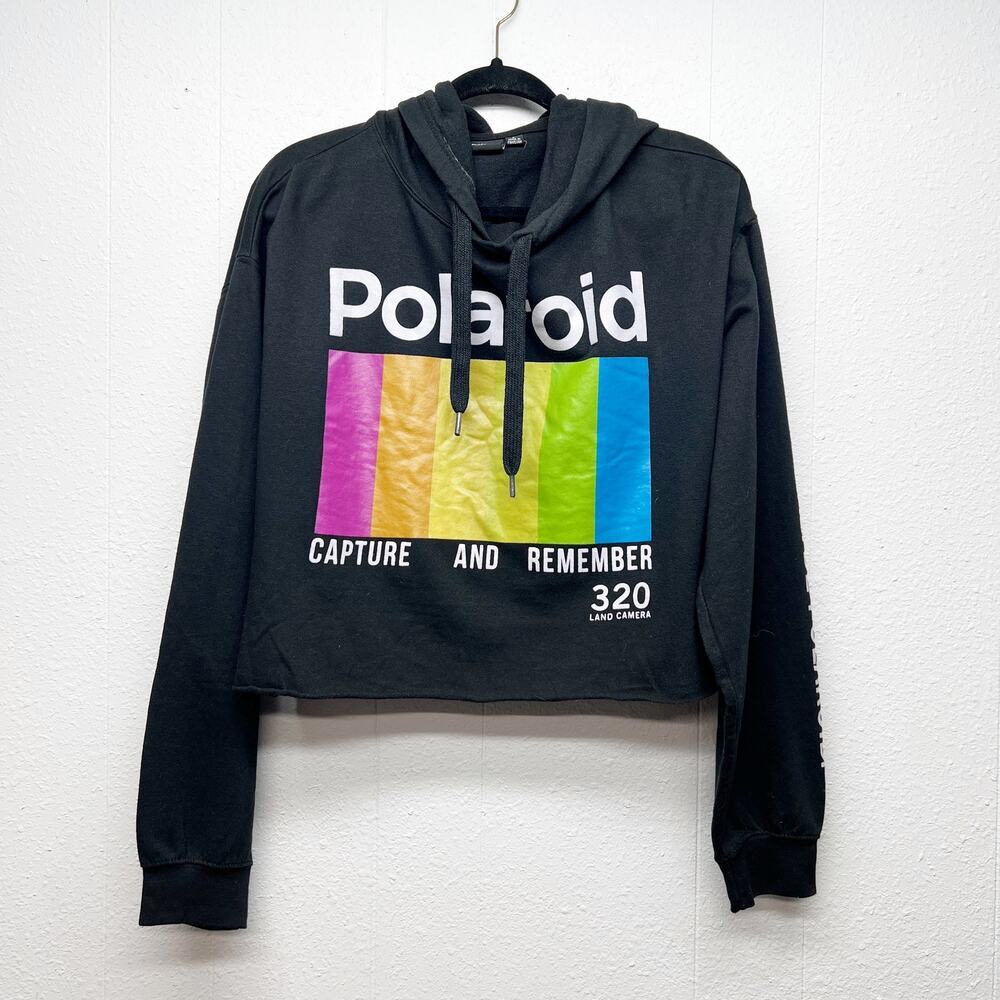 Polaroid Cropped Boxy Pullover Sweatshirt Hoodie Women Large Athleisure Workout